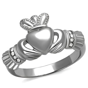 Slickblue Women’s Silver Heart Ring, Claddagh Crown Design, Polished Steel, Clear Stones, Celtic Style, Size 5–10 - 1 of 4