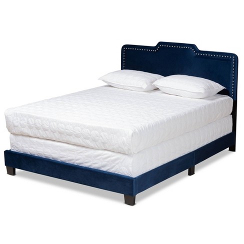 Full Benjen Glam Velvet Fabric Upholstered Panel Bed Blue Baxton