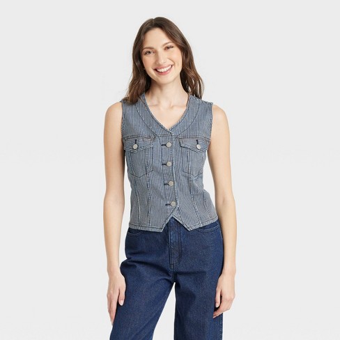 Allegra K Women's Denim Vintage Button Up Sleeveless Crop Jean