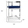 HomeRoots 30" Blue and Silver Metal and Velvet Low Back Bar Height Bar Chair - 3 of 4
