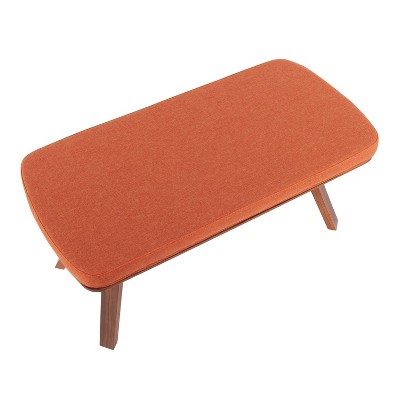 Mid-Century Modern 42" Folia Walnut & Orange Upholstered Bench