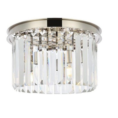 Elegant Lighting Sydney 3 light Polished nickel Flush Mount Clear Royal Cut Crystal
