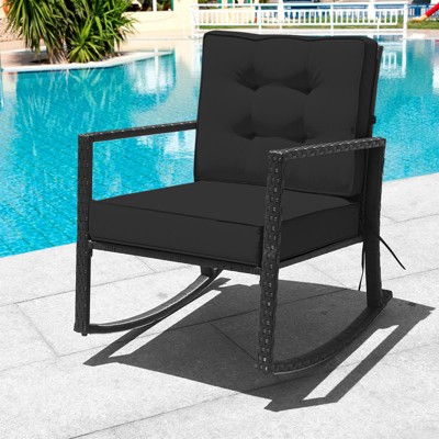 Black Wicker Outdoor Rocking Chairs with Cushions, Set of 2