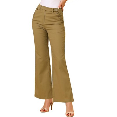 Allegra K Women's Bell Bottom Long High Waist Elegant Work Trousers