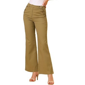 Allegra K Women's Bell Bottom Long High Waist Elegant Work Trousers - 1 of 4