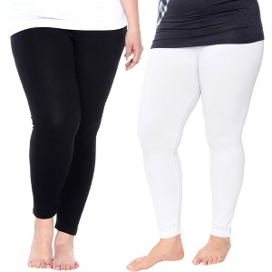 Women's Pack of 2 Solid Leggings - One Size Fits Most - White Mark - 1 of 1