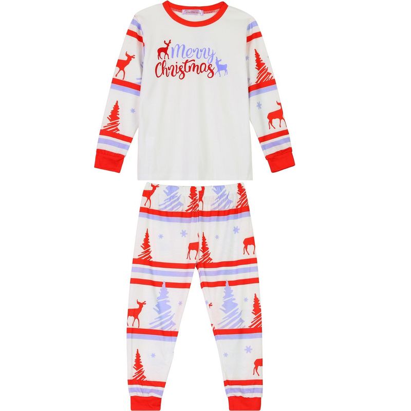 cheibear Christmas Sleepwear Long Sleeve Tee with Pants Lounge Holiday Family Pajama Sets Red-White, 2 of 5