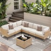 Buenhomino 7-Piece Patio Sectional Sofa Set, Boho Wicker Outdoor Conversation Set with Coffee Table and Beige Cushions - 3 of 4