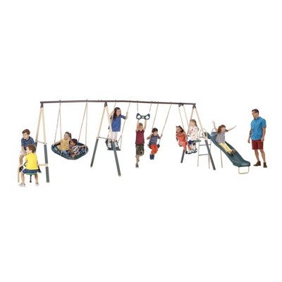 Deerfield Metal Swing Set with Slide and See-Saw