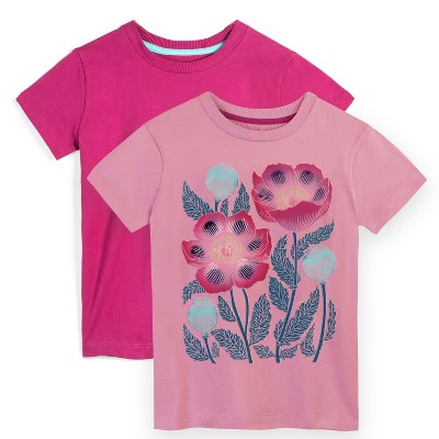 Mightly Toddler Fair Trade Organic Cotton Girls Graphic Short Sleeve T-Shirt 2-pack