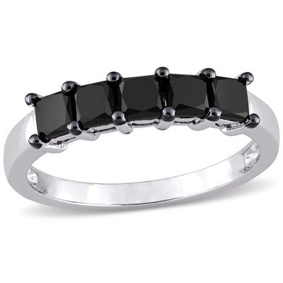 Everly Jewelry – 10K White Gold 1 1/4 TGW Black Princess Diamond Fashion Ring