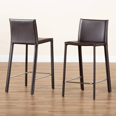 Rustic Brown Leather & Metal 42" Counter-Height Stool Set