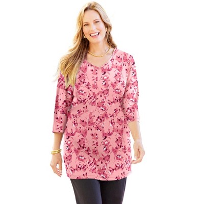 Catherines Women's Plus Size Easy Fit 3/4-Sleeve V-Neck Tunic