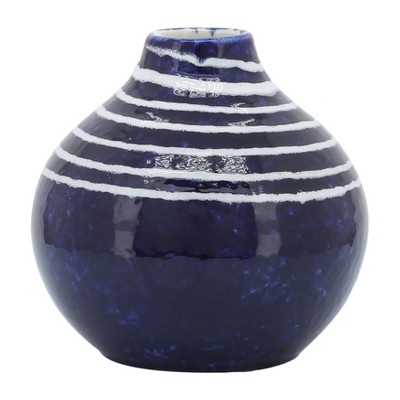 Sagebrook Home 5" Decorative Primeval Ceramic Vase - Contemporary Blue and White Flower Vase for Home, Office Decorative Accent - Easy Gift Idea