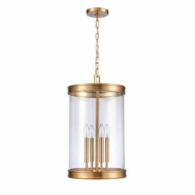 Elegant Brushed Gold and Clear Glass 4-Light Pendant
