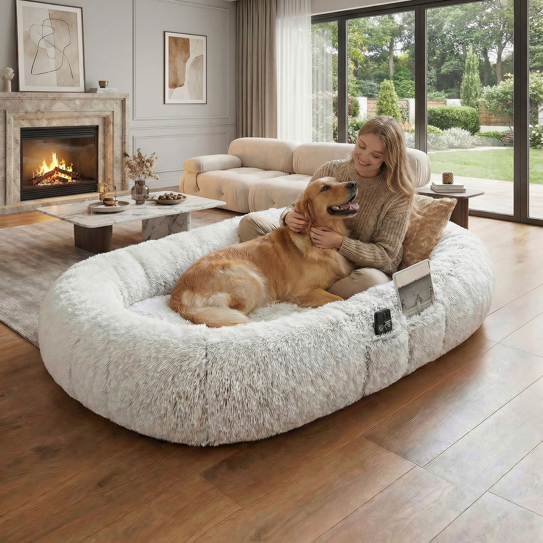 JVNOXK 71" washable faux-fur orthopedic bed. For both humans and pets. 71''x45''x14'' Size Fits You and Pets(Blankets and pillows not included)