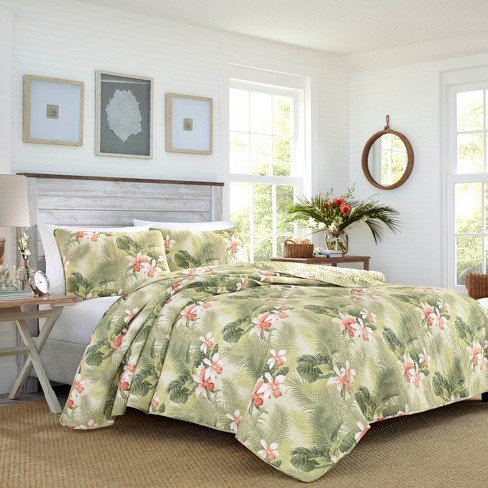 TOMMY BAHAMA Full Queen Quilt 3 pc Set BALI Tropical Light Brown White 