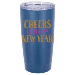 100 North 20 Ounce Stainless Steel On the Go Travel Tumbler With Push Top Lid, Cheers to the New Year Blue - 1 of 4