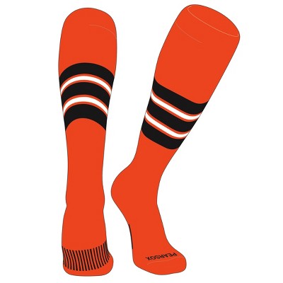 PEAR SOX Striped OTC Baseball, Softball, Football Socks (E) Orange, Black, White