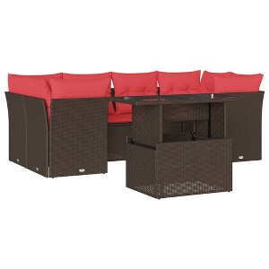 vidaXL Patio Sofa Set with Cushions Modular Outdoor Seating 7 Piece Poly Rattan - Brown - 1 of 4