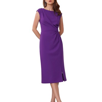 INSPIRE CHIC Women's Formal Ruched Boat Neck Cap Sleeve Elegant Work Office Sheath Dress
