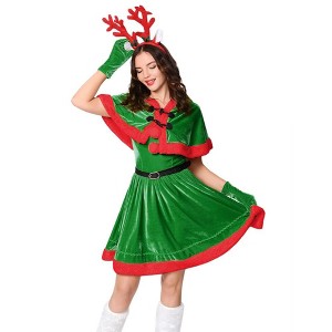 Mrs Claus Costume for Women Santa Christmas Costume Velvet Dress Outfit with Belt Shawl Gloves Headband - 1 of 4
