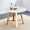 Round Coffee Table Dining Table Modern Cocktail Table Center Table Accent Table with with Metal Legs, Gold+White/Black+Wood-ModernLuxe - 2 of 4