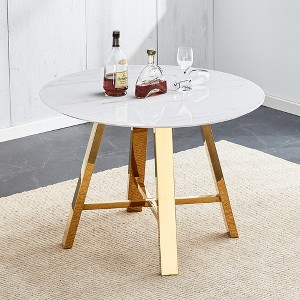 Maliang 42'' Modern Minimalist Round Dining Table, Deep Wood Grain Table Top, Black Metal Legs For Home and Office - 1 of 4