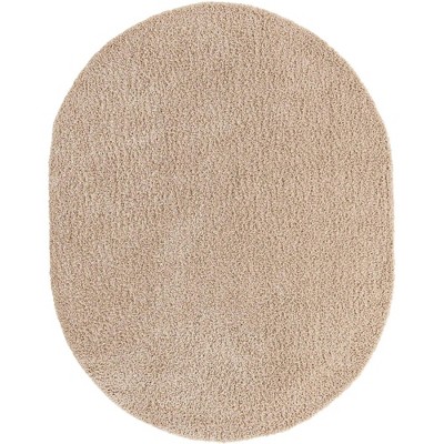 Taupe Oval 8' x 10' Synthetic Shag Area Rug