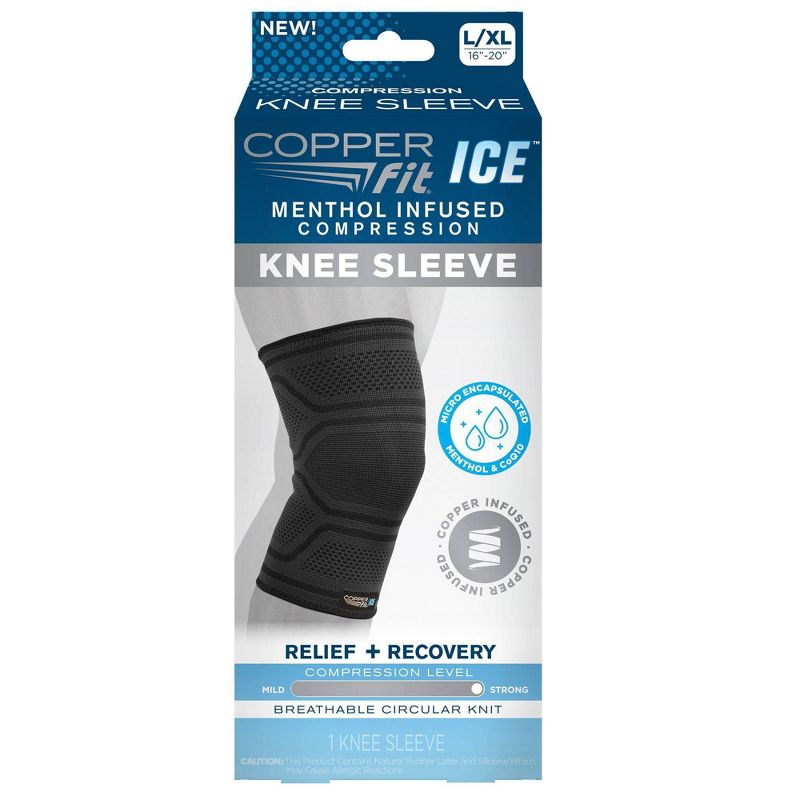 Copper Fit Ice Knee Sleeve Infused with Cooling Action and Menthol - L/XL, 1 of 7
