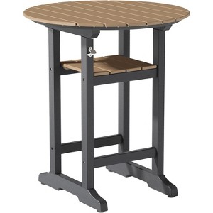 Tree City 34" Round Outdoor Bar Table, All-Weather HDPE Counter Height Table with Footrest, Heavy-Duty Patio Table for Backyard,Deck & Garden - 1 of 3