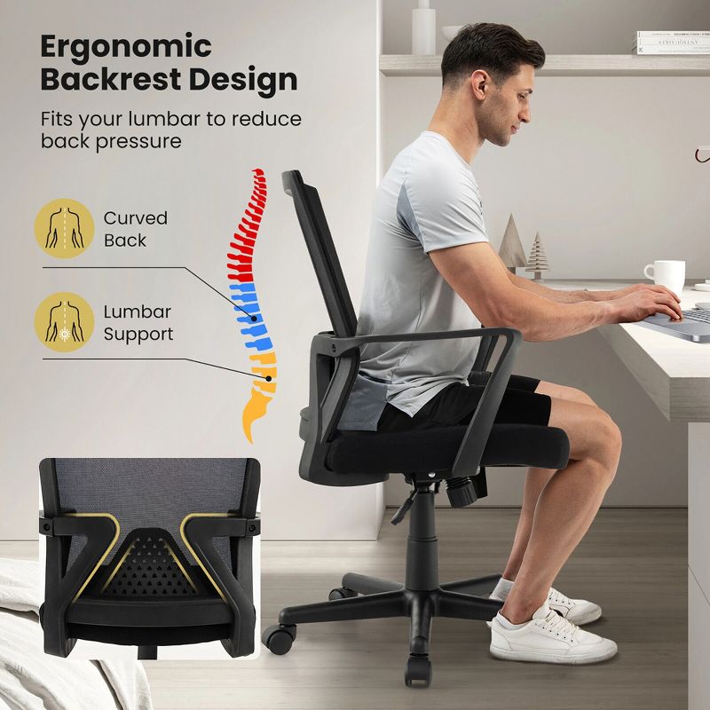 Tangkula Ergonomic Office Chair Mesh Computer Desk Chair w/ Armrests Lumbar Support, 5 of 11