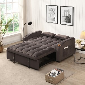 APRILSOUL55.10"Modern Velvet Loveseat Futon Sofa Couch w/Pullout Bed,Small Love Seat Lounge Sofa - 1 of 4