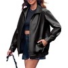 Imily Bela Womens Trendy Faux Leather Oversized Zip Up Bomber Motorcycle Casual Jacket with Pockets - 2 of 4