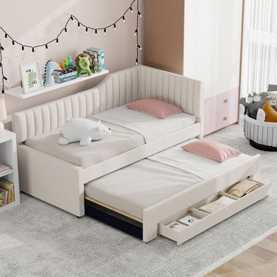 YOOCOZZ Linen Upholstered Daybed with Trundle and Three Storage Drawers