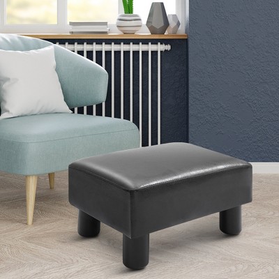Costway PU Leather Ottoman Rectangular Footrest Small Stool w/ Padded Seat  White