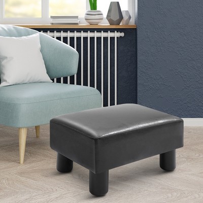 HOMCOM Modern Faux Leather Upholstered Rectangular Ottoman Footrest with Padded Foam Seat and Plastic Legs Bright Black
