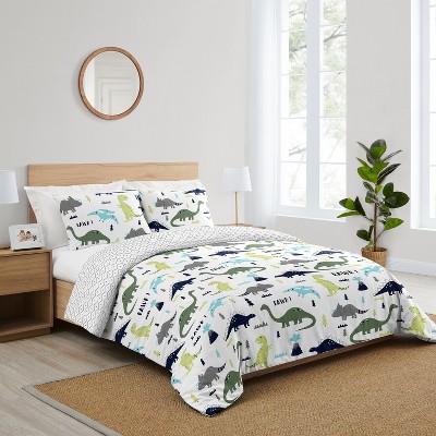 Sweet Jojo Designs Boy Full/Queen Comforter Bedding Set Mod Dinosaur Blue and Green 3pc. — фото 2