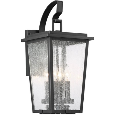 Minka Lavery Modern Outdoor Wall Light Fixture Black 4-Light 19 1/2" Clear Seeded Glass Shade for Post Exterior Porch Yard Patio