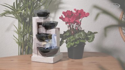 14" Gray Resin Cascading Bowl Tabletop Fountain with LED Lights