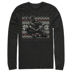 Men's Marvel Black Panther Knit Pattern Print Long Sleeve Shirt - 1 of 3