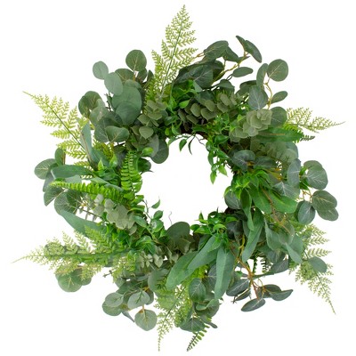 Northlight Mixed Foliage Artificial Spring Wreath, Green - 24-Inch