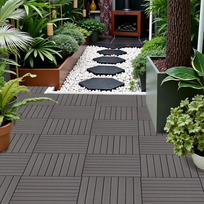 50 Pieces of 11.7" x 3.16" Textured Plastic Wood Deck Tiles for Outdoor Terrace Flooring, Light Gray