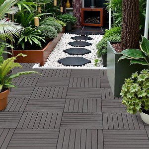 50 Pieces of 11.7" x 3.16" Textured Plastic Wood Deck Tiles for Outdoor Terrace Flooring, Light Gray - 1 of 4