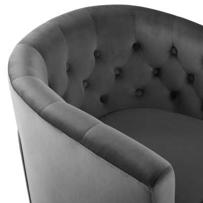 Charcoal Velvet Barrel Swivel Accent Chair with Tufted Accents