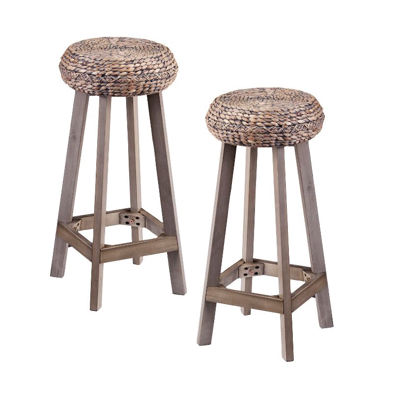 Set of 2 30&#34; Rook Round Backless Water Hyacinth Bar Stools Brown - Aiden Lane, 3 of 7