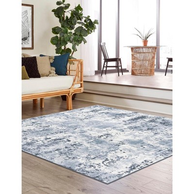 Vintage Blue Square Synthetic Easy Care Area Rug