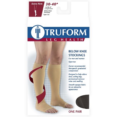 Truform 30-40 mmHg Compression Stockings for Men and Women, Knee High Length, Open Toe Beige Medium