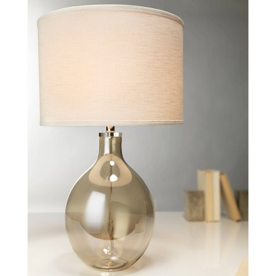 Juliette Gray Glass Table Lamp with Linen Shade