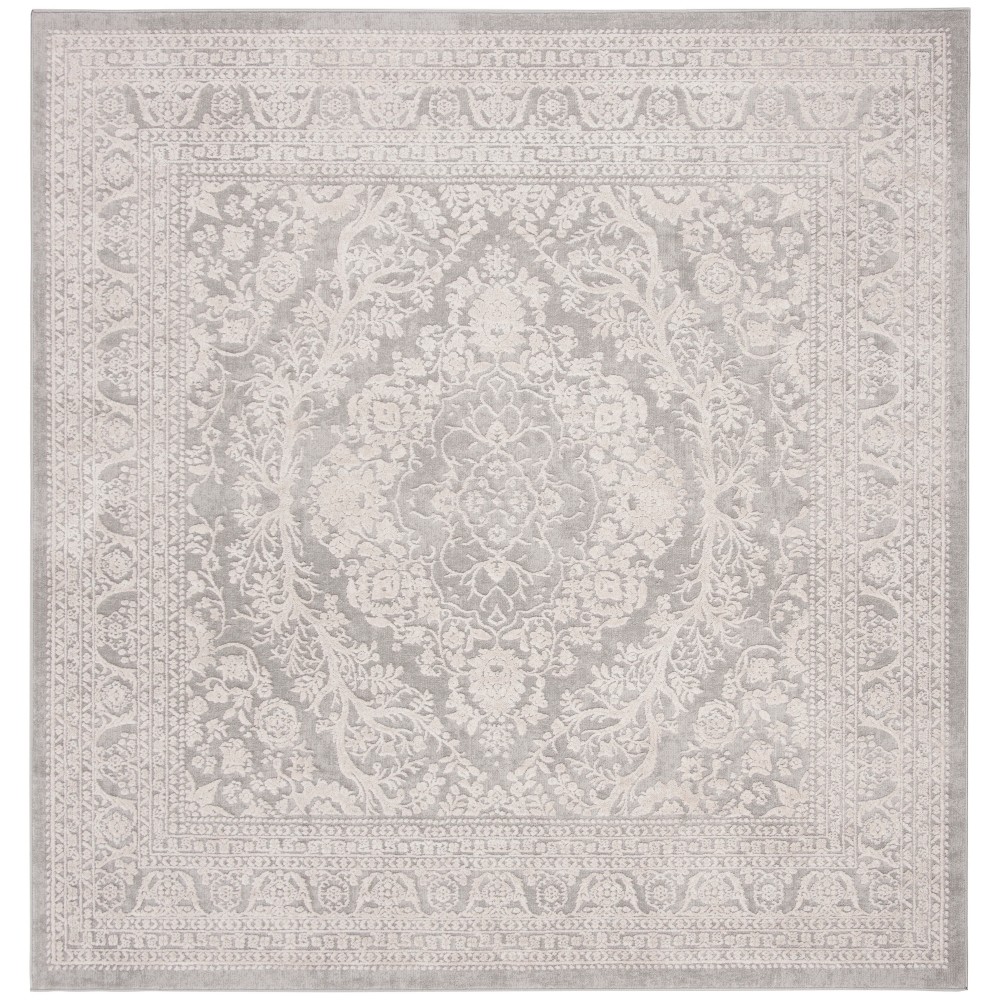 6'7inx6'7in Medallion Loomed Square Area Rug Light Gray/Cream - Safavieh